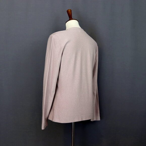 Akris 8 Crew Neck Silk Long Sleeve Sweater Top Pink Metallic Shimmer - Picture 7 of 11